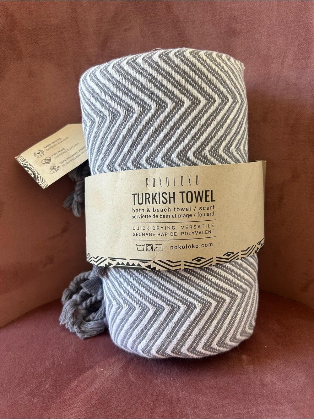 Pokoloko Turkish Towel Chevron Grey White Bath Beach Throw NWT